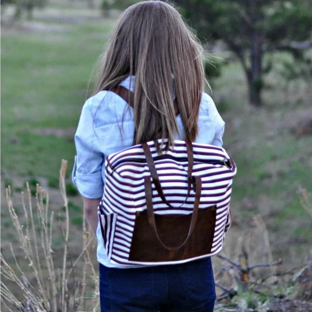 Striped Baby Bag with Brown Accents